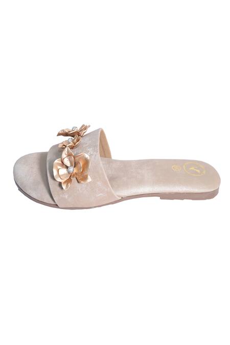 Sana K luxurious Footwear_Beige Gold Flower Flats _Online_at_Aza_Fashions