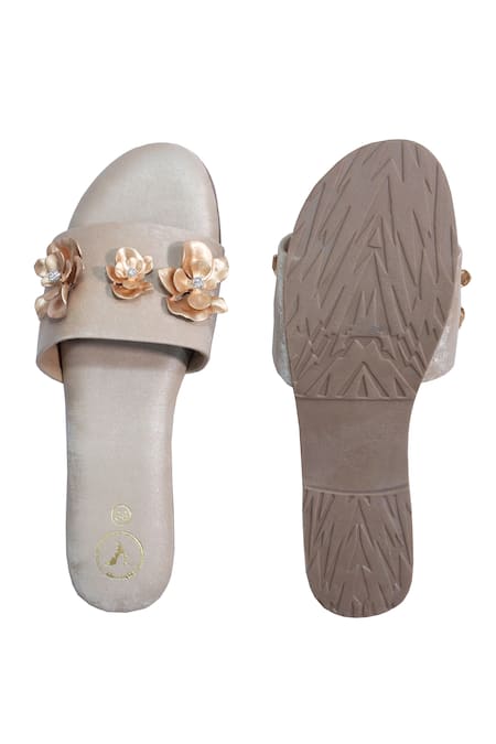 Sana K luxurious Footwear Gold Flower Beige Flats 