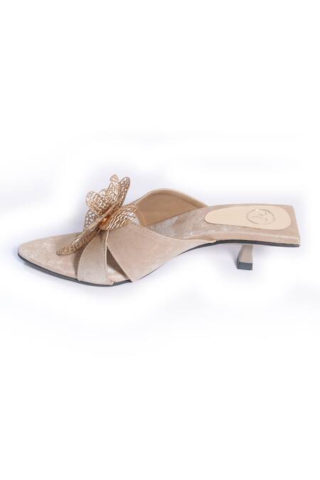 Sana K luxurious Footwear_Gold Flower Kitten Heels _Online_at_Aza_Fashions