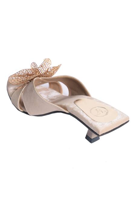 Buy_Sana K luxurious Footwear_Gold Flower Kitten Heels _Online_at_Aza_Fashions
