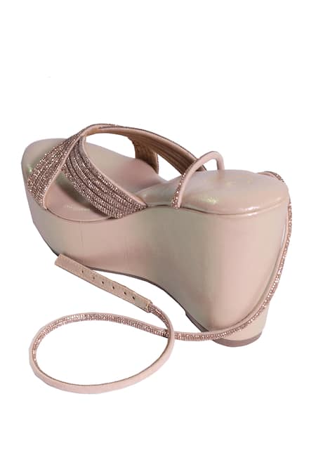 Shop_Sana K luxurious Footwear_Gold Metallic Thread Tira Wedges _Online_at_Aza_Fashions