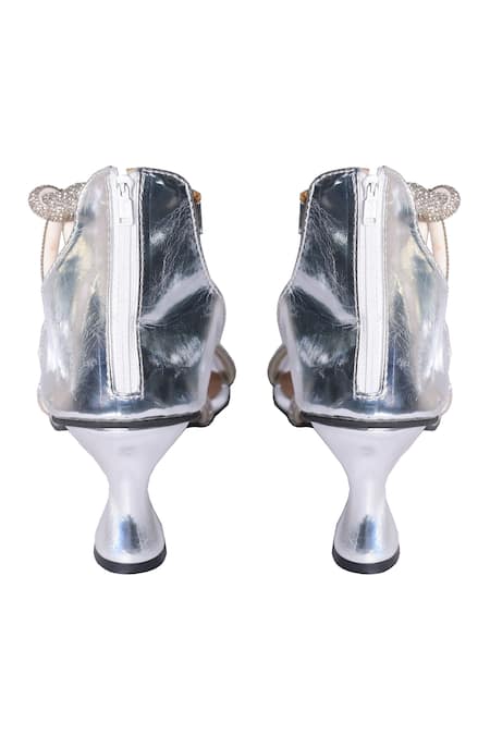 Shop_Sana K luxurious Footwear_Silver Glitter Designer Heels _Online_at_Aza_Fashions