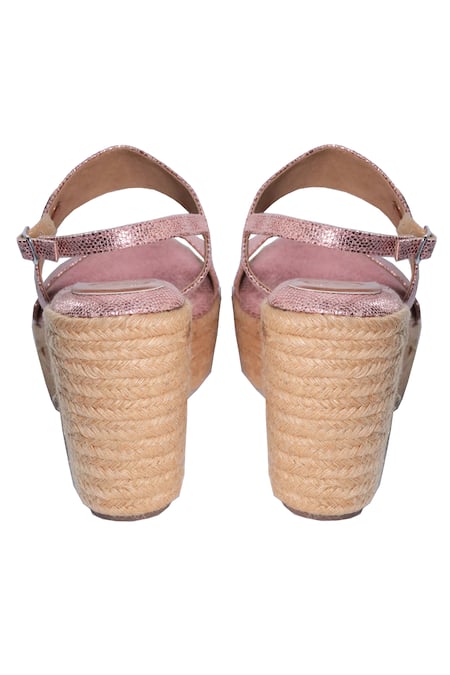 Sana K luxurious Footwear_Pink Jade Logo Wedges _Online_at_Aza_Fashions