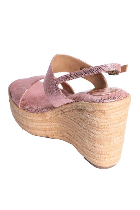Shop_Sana K luxurious Footwear_Pink Jade Logo Wedges _Online_at_Aza_Fashions