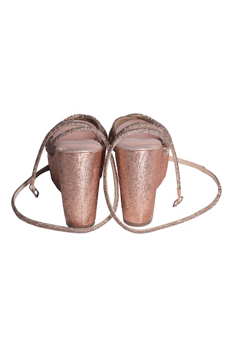 Sana K luxurious Footwear_Rose Gold Glitter Tira Wedges _Online_at_Aza_Fashions