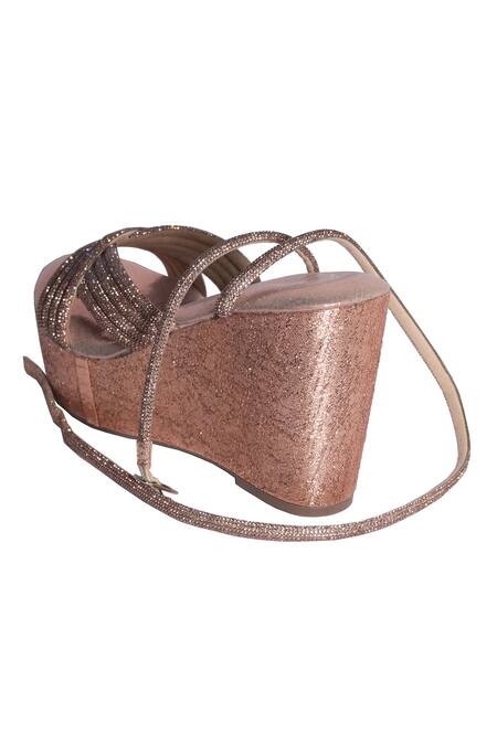 Buy_Sana K luxurious Footwear_Rose Gold Glitter Tira Wedges _Online_at_Aza_Fashions