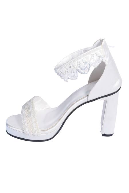 Sana K luxurious Footwear_White Beads, Lace Kushi Kapoor Elevation Heels _Online_at_Aza_Fashions
