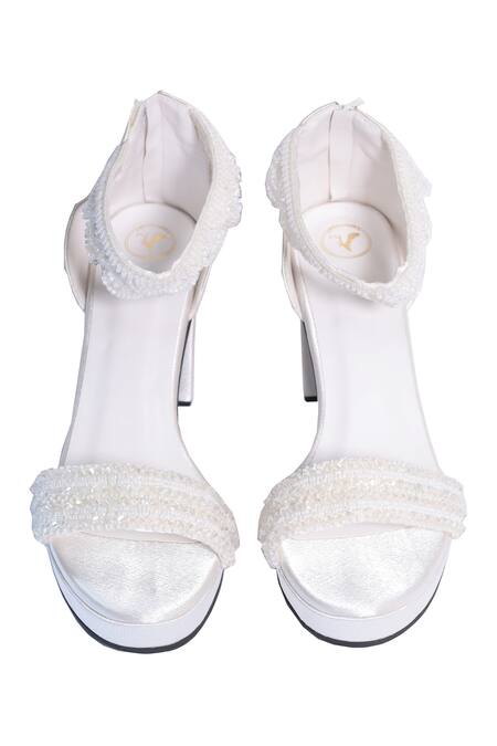 Shop_Sana K luxurious Footwear_White Beads, Lace Kushi Kapoor Elevation Heels _Online_at_Aza_Fashions
