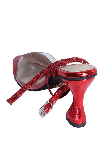 Buy_Sana K luxurious Footwear_Red Rhinestones Sparkly Heels With Strappy Design _Online_at_Aza_Fashions