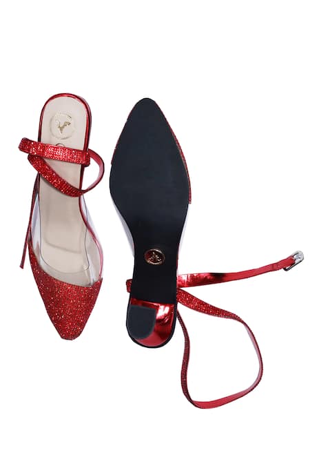 Sana K luxurious Footwear Red Sparkly Heels with Strappy Design 