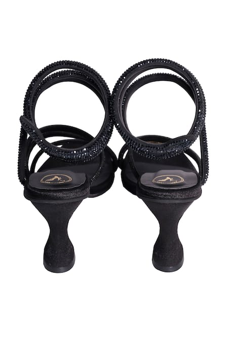 Buy_Sana K luxurious Footwear_Black Rhinestones Panther Strappy Heels _Online_at_Aza_Fashions