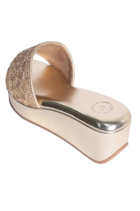 Sana K luxurious Footwear_Gold Embroidery Wedge Sandals _Online_at_Aza_Fashions