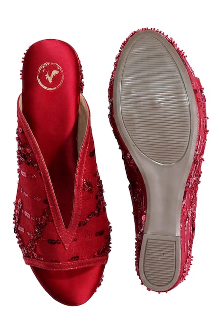 Sana K luxurious Footwear Red Sequin Embellished Wedges 
