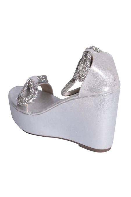 Sana K luxurious Footwear_White Bows Silver Wedge Sandals _Online_at_Aza_Fashions
