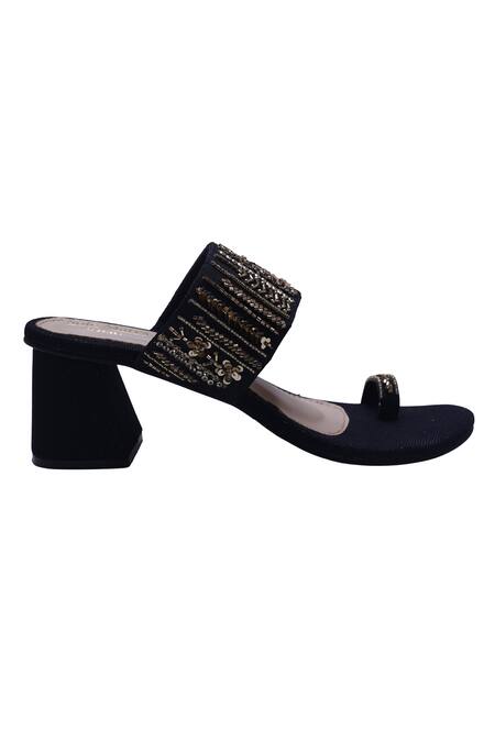 Sole Mates by Palak_Black Beads, Sequins Mirza Kolhapuri Heels _Online_at_Aza_Fashions