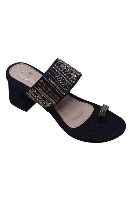 Buy_Sole Mates by Palak_Black Beads, Sequins Mirza Kolhapuri Heels _Online_at_Aza_Fashions
