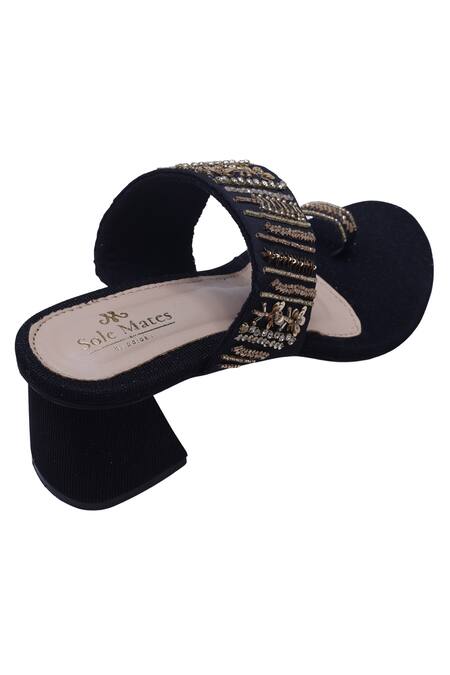 Shop_Sole Mates by Palak_Black Beads, Sequins Mirza Kolhapuri Heels _Online_at_Aza_Fashions