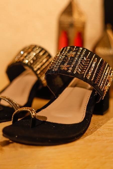 Buy_Sole Mates by Palak_Black Beads, Sequins Mirza Kolhapuri Heels 
