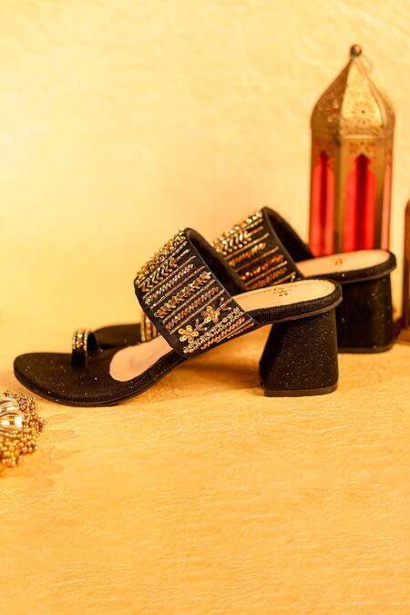 Shop_Sole Mates by Palak_Black Beads, Sequins Mirza Kolhapuri Heels 