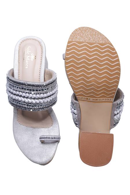 Sole Mates by Palak_White Pearls, Rhinestones Gulzar Kolhapuri Heels _at_Aza_Fashions