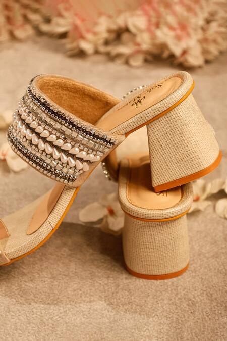 Shop_Sole Mates by Palak_White Pearls, Rhinestones Gulzar Kolhapuri Heels 