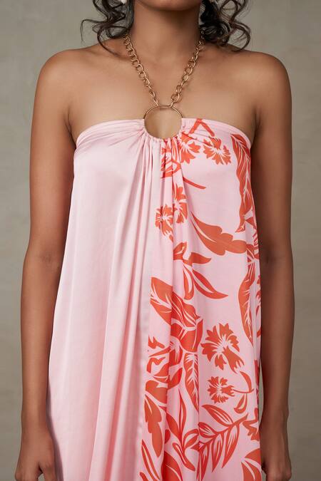 Vesture Pink Open Neck Half Printed Maxi Dress Online at Aza Fashions Vesture_Pink Open Neck Half Printed Maxi Dress _Online_at_Aza_Fashions