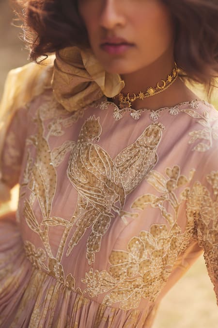 Paulmi And Harsh_Pink Cotton Embroidery Round Neck Hand Anarkali Set _Online_at_Aza_Fashions