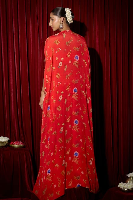 Brinda Sneha Floral Cape Set with Printed Pants 