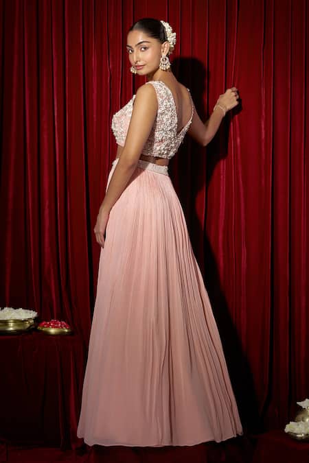 Brinda Sneha Ruched Lehenga Set with Embroidered Blouse 