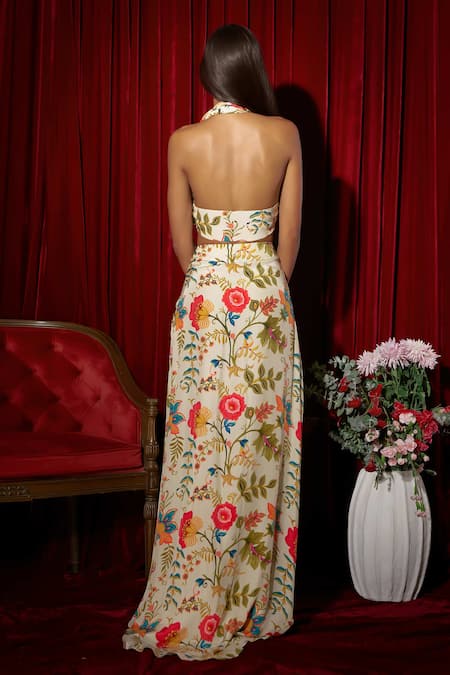 Brinda Sneha Floral Print Cowl Neck Skirt Set 