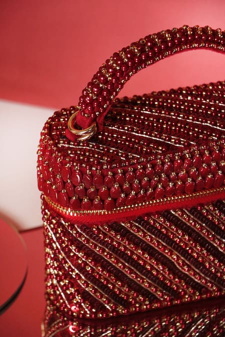 Buy Forever Noor Red Stones, Sequins Pearl Cube Handbag Online at Aza Fashions Buy_Forever Noor_Red Stones, Sequins Pearl Cube Handbag _Online_at_Aza_Fashions