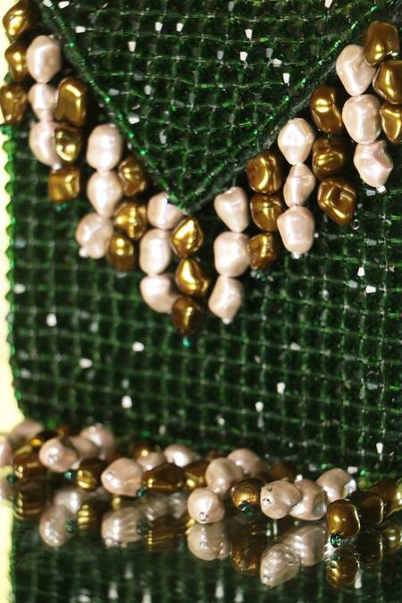 Forever Noor_Green Crystals, Pearls Beaded Mini Handbag _Online_at_Aza_Fashions