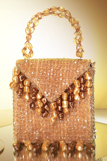 Forever Noor Golden Crystal Beaded Mini Bag 