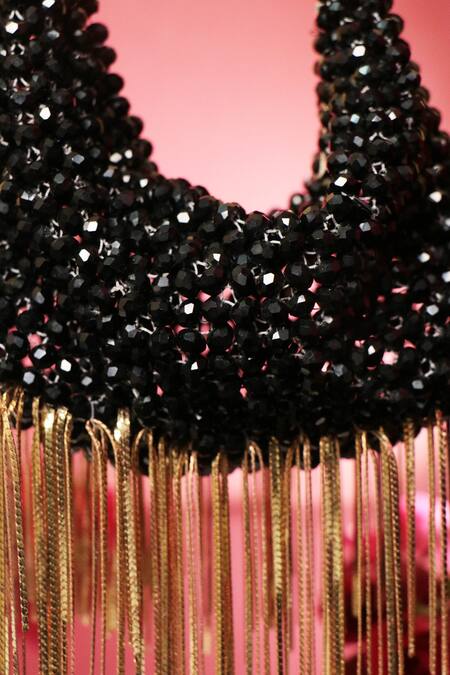 Forever Noor_Black Crystals, Chains Chic Embellished Handbag _Online_at_Aza_Fashions