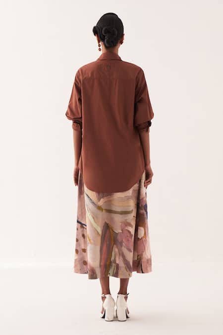 OFRIDA Hand-Painted Abstract Midi Skirt 