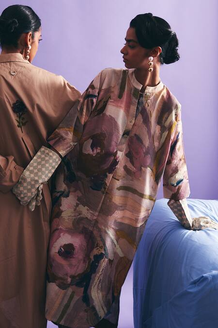 Shop_OFRIDA_Multi Color Cotton Embroidery Hand-painted Abstract Midi Dress_Online_at_Aza_Fashions