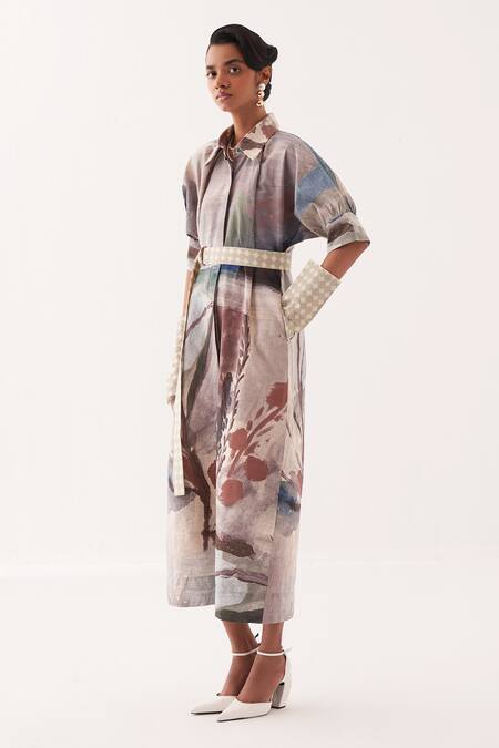 Buy OFRIDA Multi Color Cotton Embroidery Collared Frida Brunch Midi Dress Online at Aza Fashions Buy_OFRIDA_Multi Color Cotton Embroidery Collared Frida Brunch Midi Dress _Online_at_Aza_Fashions