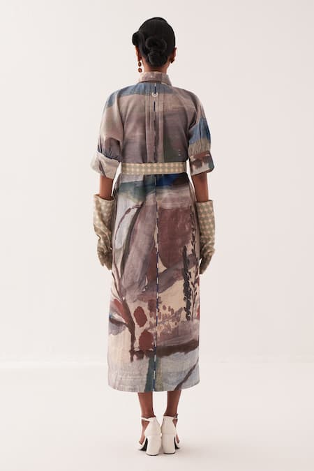 Shop OFRIDA Multi Color Cotton Embroidery Collared Frida Brunch Midi Dress at Aza Fashions Shop_OFRIDA_Multi Color Cotton Embroidery Collared Frida Brunch Midi Dress _at_Aza_Fashions