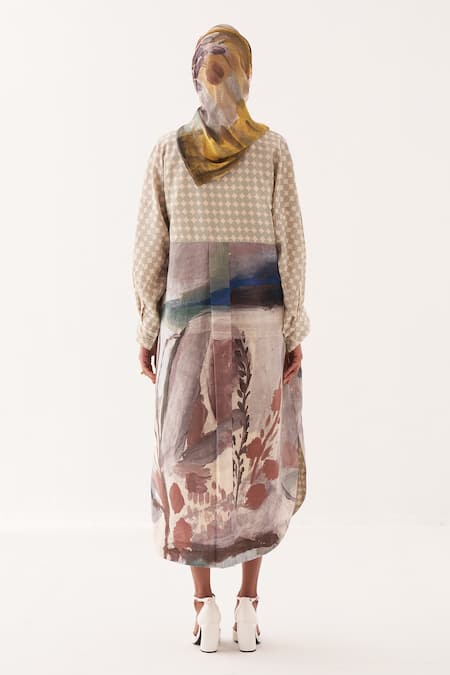 Shop_OFRIDA_Multi Color Cotton Embroidery Collared Frida Hand-painted Trench Dress _at_Aza_Fashions