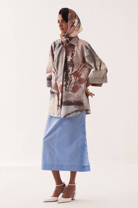 Buy OFRIDA Multi Color Cotton Collared Frida Hand-painted Abstract Shirt Online at Aza Fashions Buy_OFRIDA_Multi Color Cotton Collared Frida Hand-painted Abstract Shirt_Online_at_Aza_Fashions