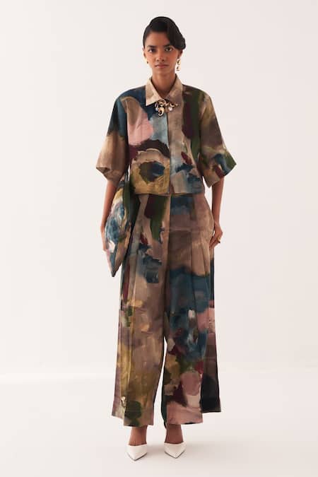 Buy OFRIDA Multi Color Cotton Hand-painted Abstract Flared Pants Online at Aza Fashions Buy_OFRIDA_Multi Color Cotton Hand-painted Abstract Flared Pants _Online_at_Aza_Fashions