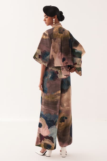 Shop OFRIDA Multi Color Cotton Hand-painted Abstract Flared Pants at Aza Fashions Shop_OFRIDA_Multi Color Cotton Hand-painted Abstract Flared Pants _at_Aza_Fashions