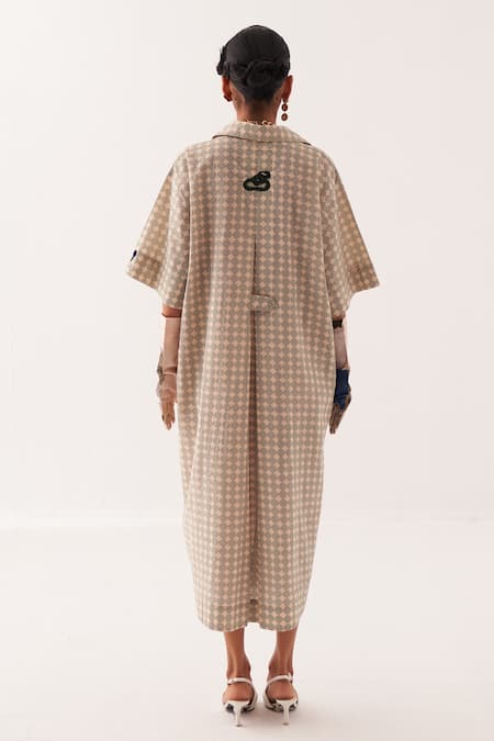 Shop OFRIDA Multi Color Cotton Beads, Applique V-neck, Hand-painted Abstract Midi Dress at Aza Fashions Shop_OFRIDA_Multi Color Cotton Beads, Applique V-neck, Hand-painted Abstract Midi Dress _at_Aza_Fashions