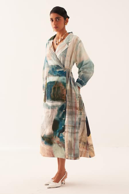 Buy OFRIDA Multi Color Cotton Embroidery Collared A Line Printed Dress Online at Aza Fashions Buy_OFRIDA_Multi Color Cotton Embroidery Collared A Line Printed Dress _Online_at_Aza_Fashions