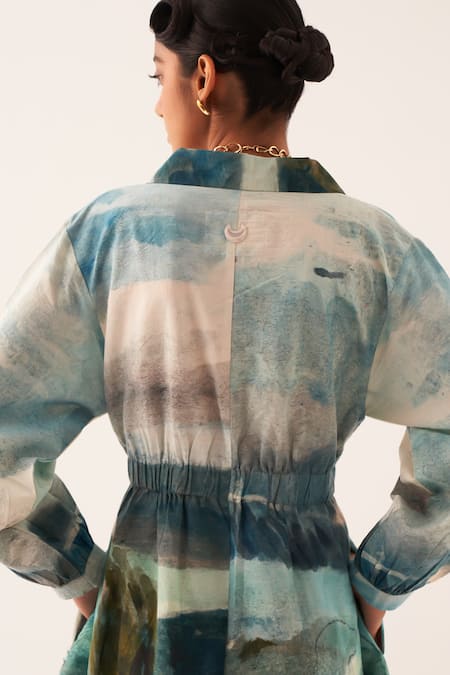 OFRIDA Multi Color Cotton Embroidery Collared A Line Printed Dress at Aza Fashions OFRIDA_Multi Color Cotton Embroidery Collared A Line Printed Dress _at_Aza_Fashions