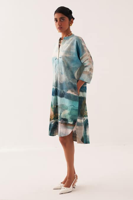OFRIDA Multi Color Cotton Embroidery Sky Batwing Midi Dress Online at Aza Fashions OFRIDA_Multi Color Cotton Embroidery Sky Batwing Midi Dress _Online_at_Aza_Fashions