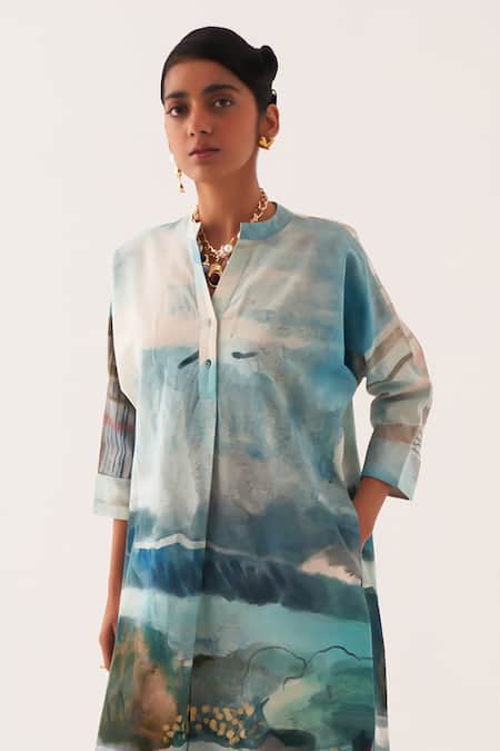 Buy OFRIDA Multi Color Cotton Embroidery Sky Batwing Midi Dress Online at Aza Fashions Buy_OFRIDA_Multi Color Cotton Embroidery Sky Batwing Midi Dress _Online_at_Aza_Fashions