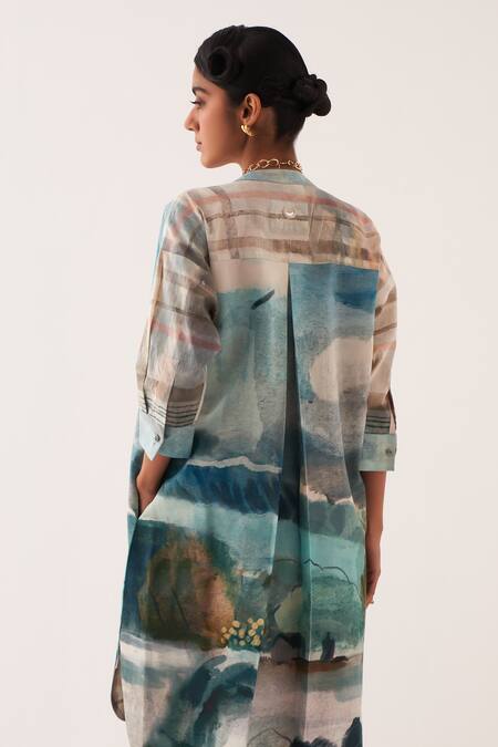 Shop OFRIDA Multi Color Cotton Embroidery Sky Batwing Midi Dress Online at Aza Fashions Shop_OFRIDA_Multi Color Cotton Embroidery Sky Batwing Midi Dress _Online_at_Aza_Fashions