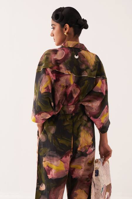 Shop OFRIDA Multi Color Embroidery Collared Romani Ae Hand-painted Shirt at Aza Fashions Shop_OFRIDA_Multi Color Embroidery Collared Romani Ae Hand-painted Shirt_at_Aza_Fashions