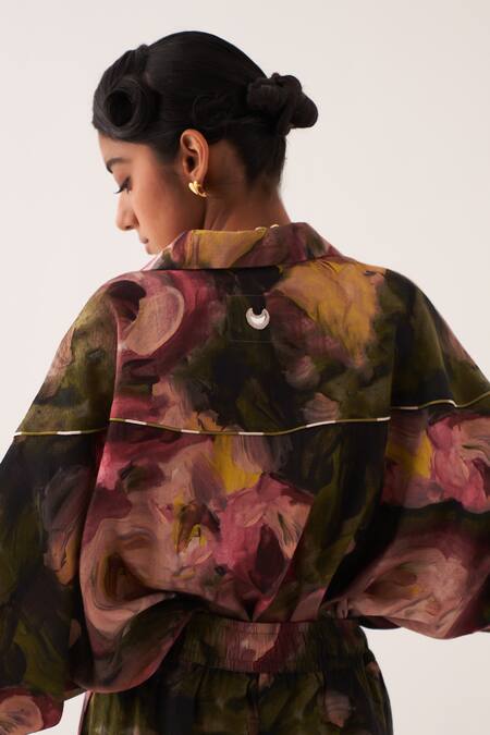 Buy OFRIDA Multi Color Embroidery Collared Romani Ae Hand-painted Shirt Online at Aza Fashions Buy_OFRIDA_Multi Color Embroidery Collared Romani Ae Hand-painted Shirt_Online_at_Aza_Fashions